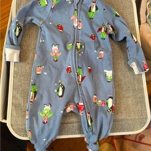 Old Navy Blue baby Footie with Penguin Print
